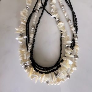 Gray, Black, Shell Multi Strand Necklace